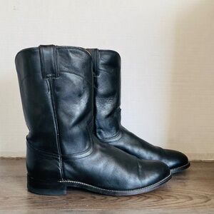 Vintage Justin Mens Black Smooth Leather Jackson 10" Roper Western Boots, 9.5 D